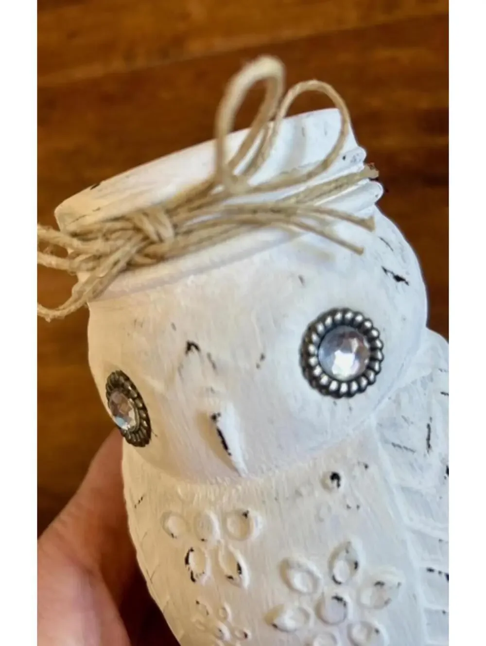 Decorative White Owl Mason Jar with Twine Bow